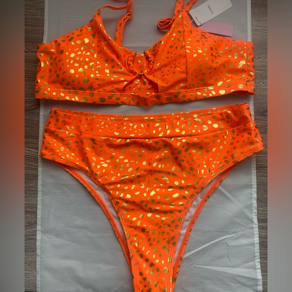 NWT Orange & Gold Animal Print Bikini SZ XL
